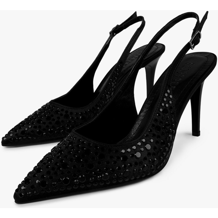 Shoeberry Kadın Siyah Saten Taşlı Stiletto Yüksek Topuklu Suni Deri Jurdan Taban Topuklu Ayakkabı Fiyatı