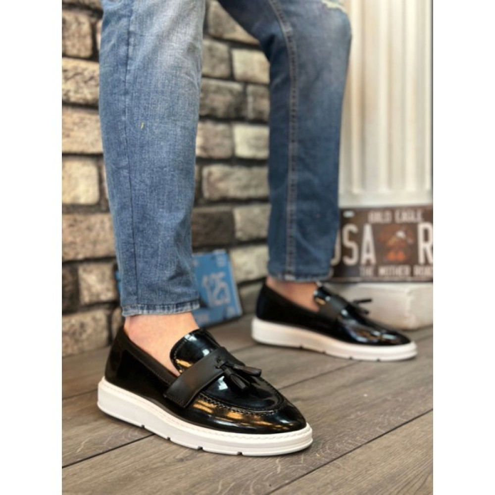 Shoecide Bağcıksız Yüksek Beyaz Rahat Taban Klasik Rugan Püsküllü Corcik Erkek Ayakkabı Erkek Günlük Ayakkabıları Fiyatı