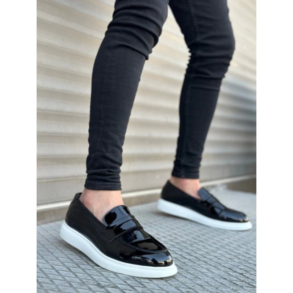 Shoecide Bağcıksız Yüksek Beyaz Taban Klasik Rugan Corcik Erkek Ayakkabı Erkek Günlük Ayakkabıları Fiyatı