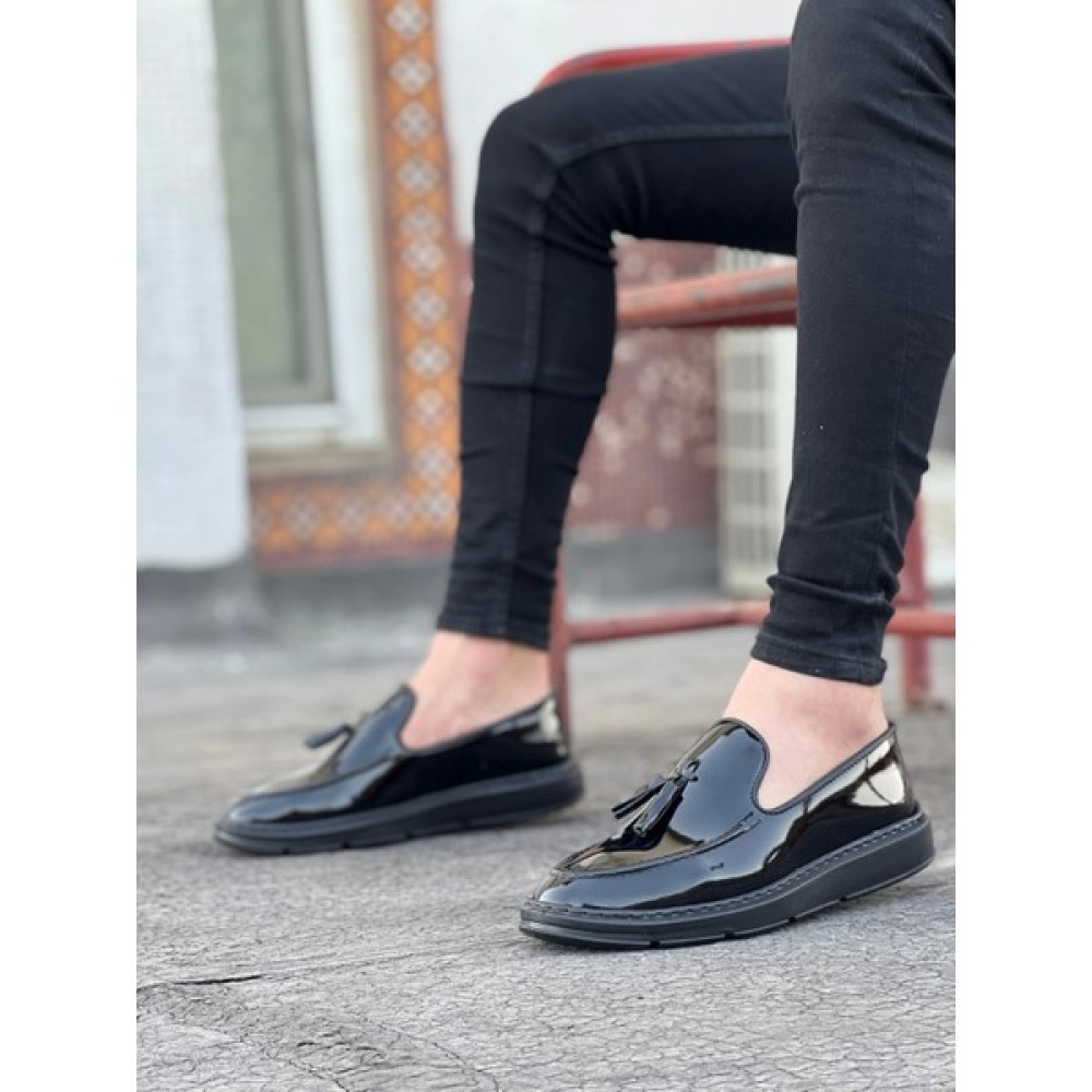 Shoecide Bağcıksız Yüksek Taban Siyah Rugan Klasik Püsküllü Corcik Erkek Ayakkabısı Erkek Günlük Ayakkabıları Fiyatı
