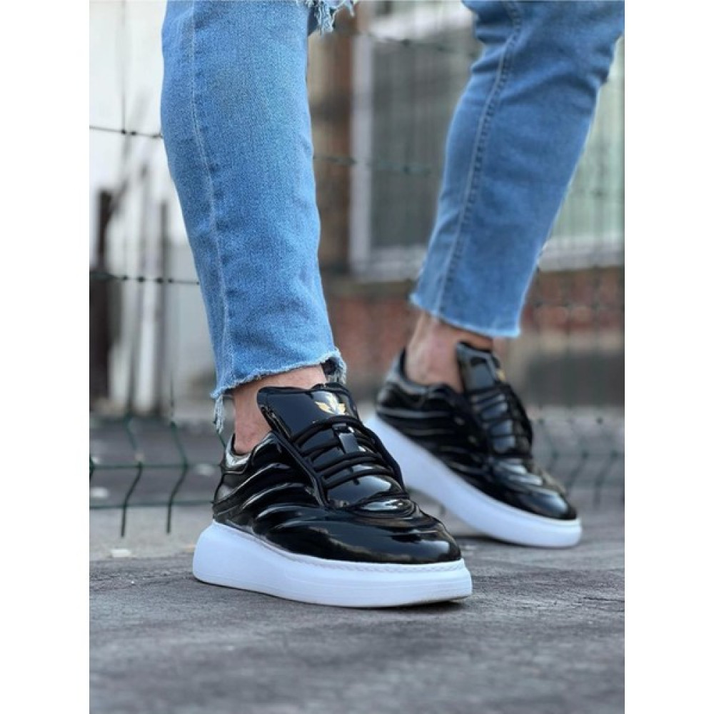 Shoecide Özel Tasarım Malzeme Bağcıklı Rahat Taban Siyah Rugan Erkek Sneaker Erkek Günlük Ayakkabıları Fiyatı