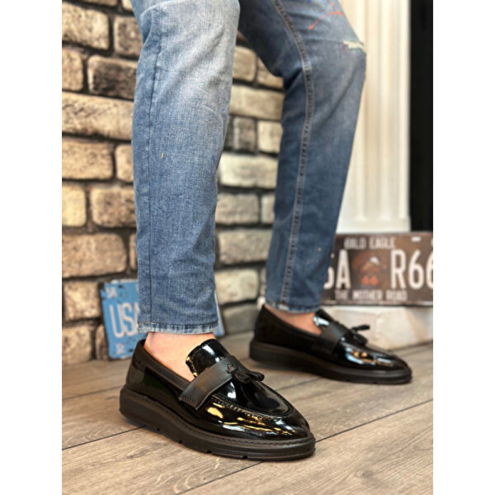 Shoecide SBO0005 Bağcıksız Yüksek Siyah Taban Klasik Rugan Püsküllü Corcik Erkek Ayakkabı Erkek Günlük Ayakkabıları Fiyatı