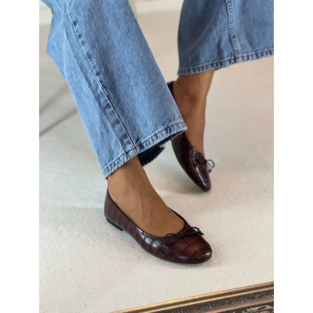 Shoemark Croco Kahverengi Pisi Fiyonk Detaylı Kadın Babet Babetler Fiyatı