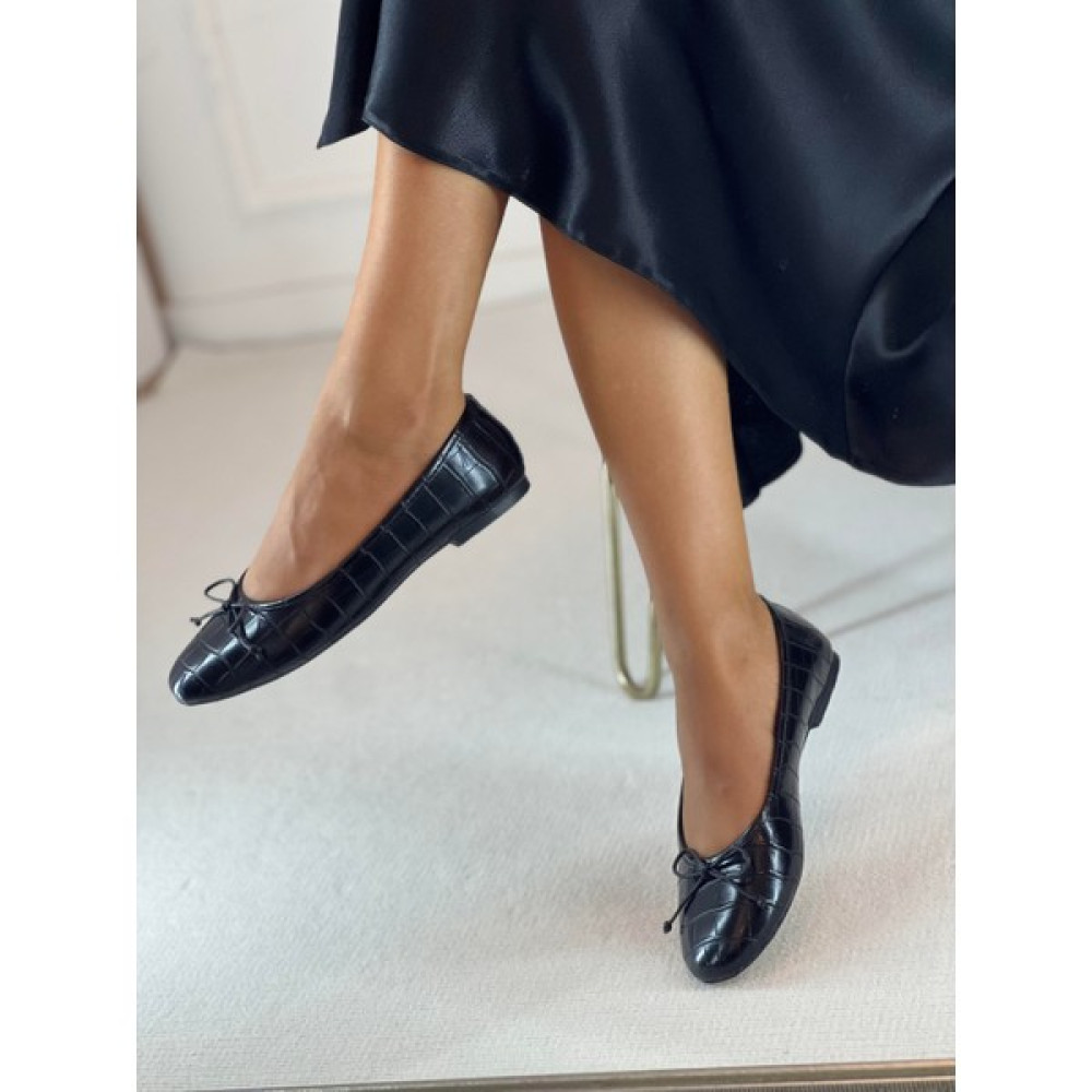 Shoemark Croco Siyah Pisi Fiyonk Detaylı Kadın Babet Babetler Fiyatı