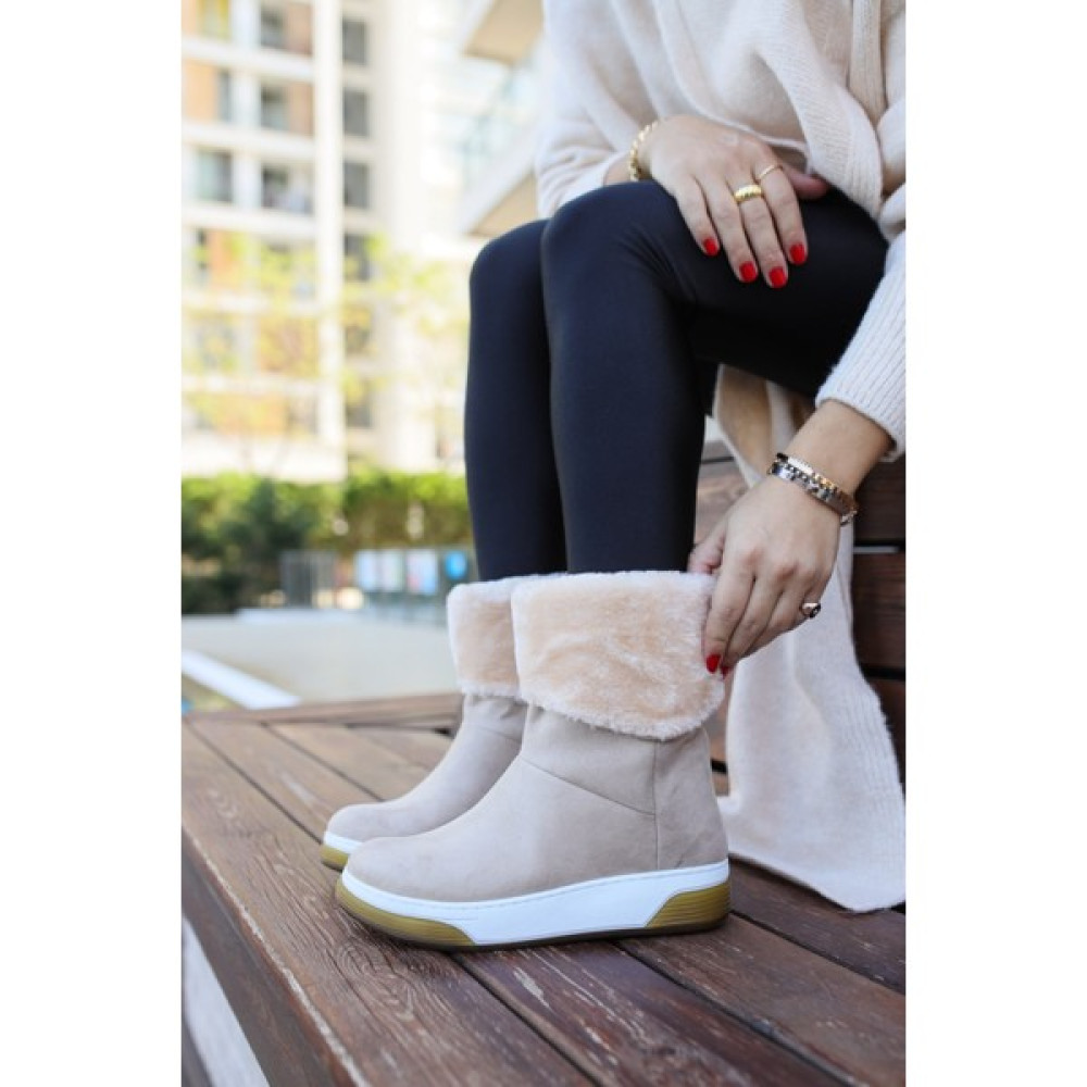 Shoemark Nikki Bej Süet Kürklü Kadın Bot Kadın Botları Fiyatı