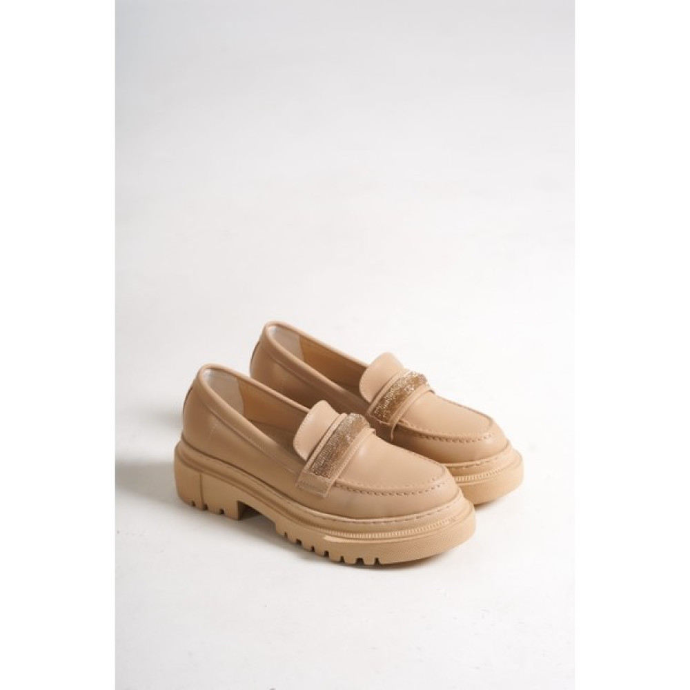 SHOESERS Kadın Kalın Tabanlı Taş Detaylı Deri Loafer Makosen Kadın Ayakkabıları Fiyatı