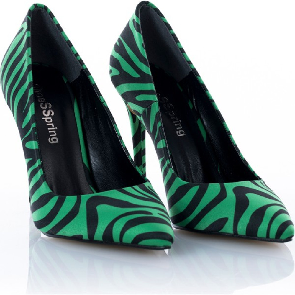 ShoeSSpring Ince Topuklu Yeşil Zebra Desenli Stiletto Topuklu Ayakkabı Fiyatı