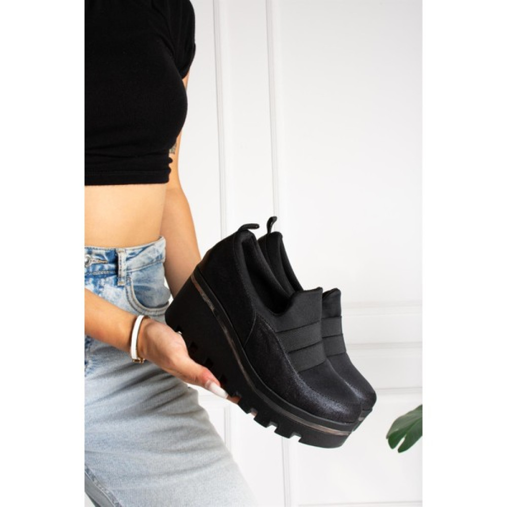 Shoetek Amandin Kadın Sneakers Streç Dolgo Topuklu Spor Ayakkabı Siyah Spor Ayakkabı Fiyatı