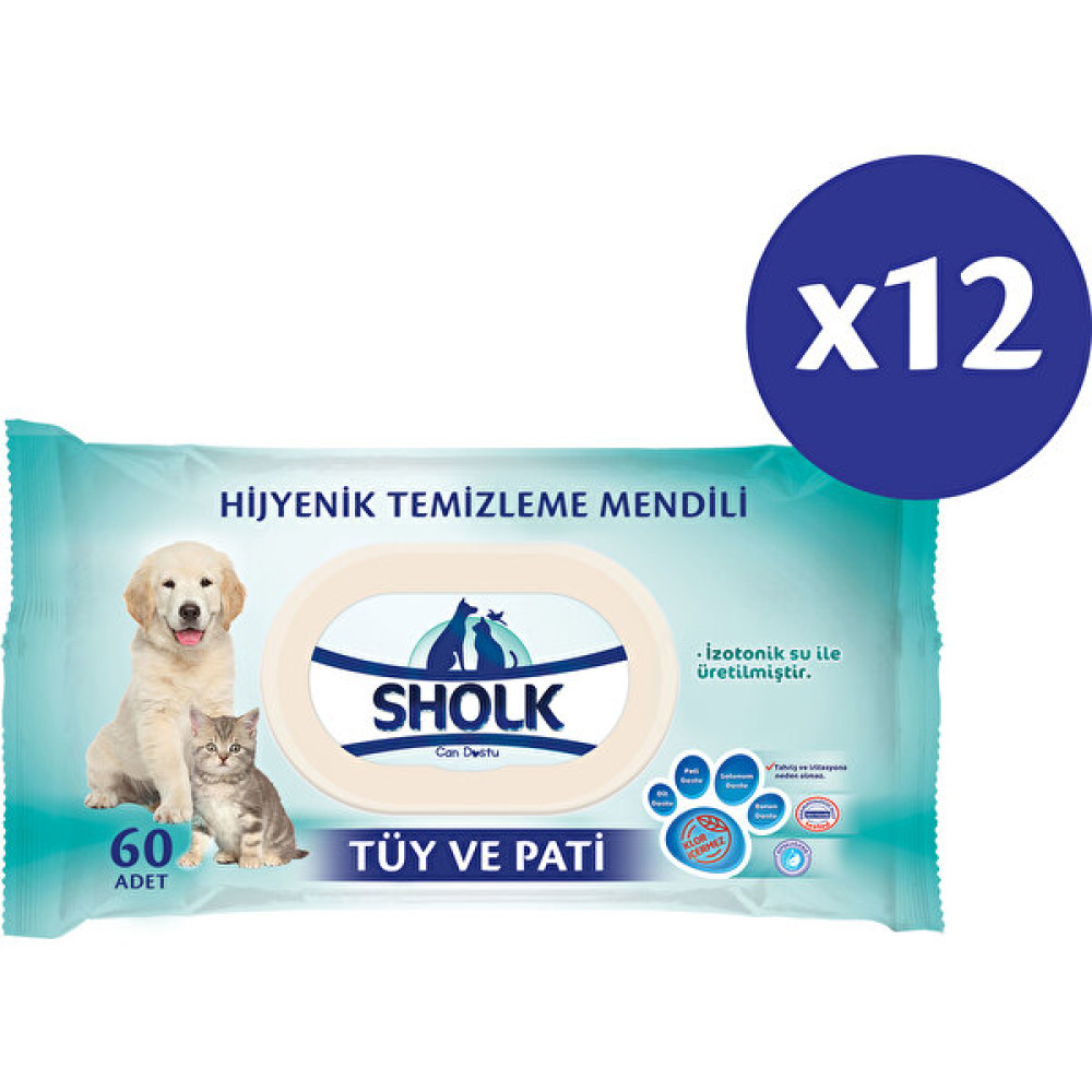 Sholk Evcil Hayvan Tuy ve Pati Temızleme Mendılı 60X12'Lİ (720 Yaprak) Evcil Hayvan Ürünleri Fiyatı