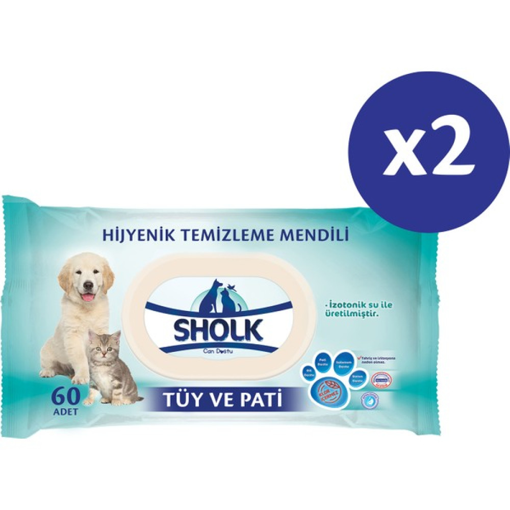 Sholk Evcil Hayvan Tüy ve Pati Temızleme Mendili 60X2'Lİ (120 Yaprak) Evcil Hayvan Ürünleri Fiyatı