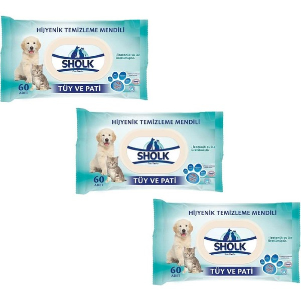 Sholk Kedi Köpek Için Hijyenik Tüy ve Pati Temizleme Mendili 60'lı x 3 Evcil Hayvan Ürünleri Fiyatı