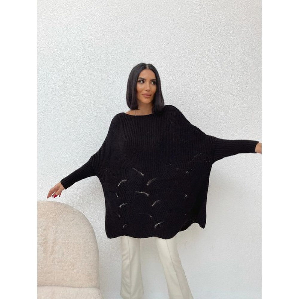 Shop For All Siyah Asimetrik Detaylı Oversize Kadın Kazak Bayan Kazak & Süveter & Triko Fiyatı