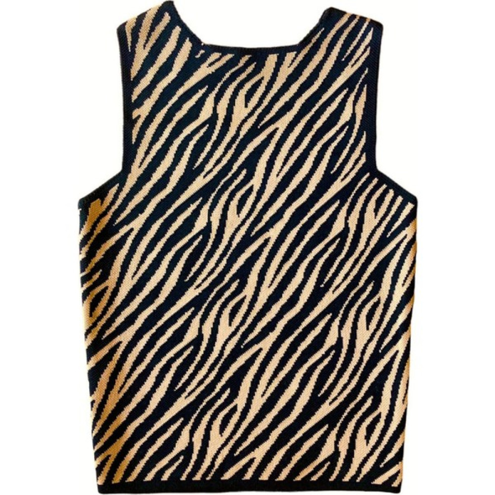 Shop For All Zebra Desenli Bisiklet Yaka Kahverengi Siyah Kolsuz Crop Bluz Bluz Fiyatı
