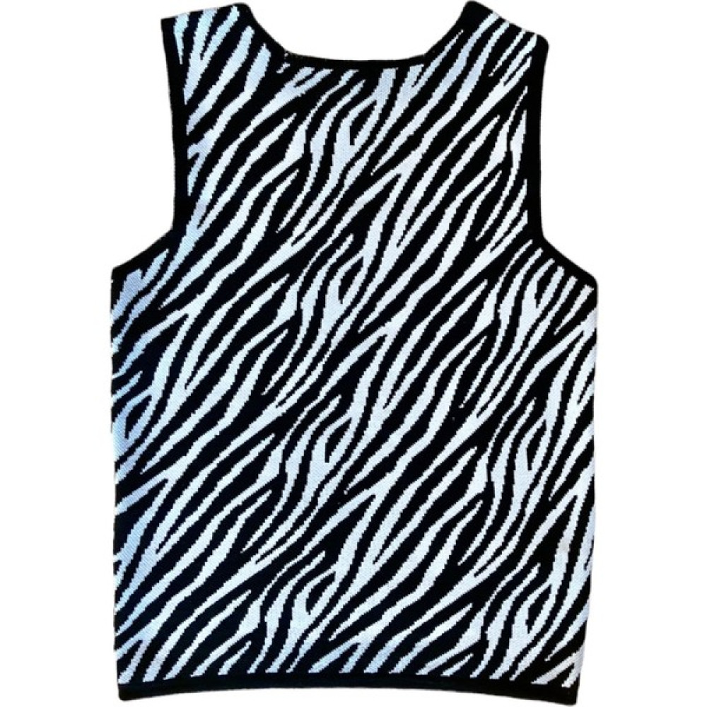 Shop For All Zebra Desenli Bisiklet Yaka Siyah Beyaz Kolsuz Crop Bluz Bluz Fiyatı
