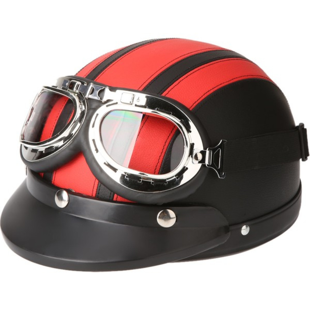 Shopfocus Motosiklet Scooter Açık Yüz Yarım Deri Kask, Vizörlü (Yurt Dışından) - Standart - Kırmızı Motorsiklet Kaskları Fiyatı