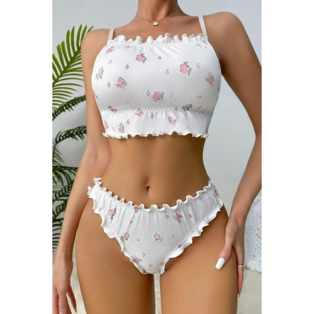 Shopidik Beyaz Çiçek Desenli Marum Trim Alt Üst Takım 16088 Kadın Giyim Fiyatı