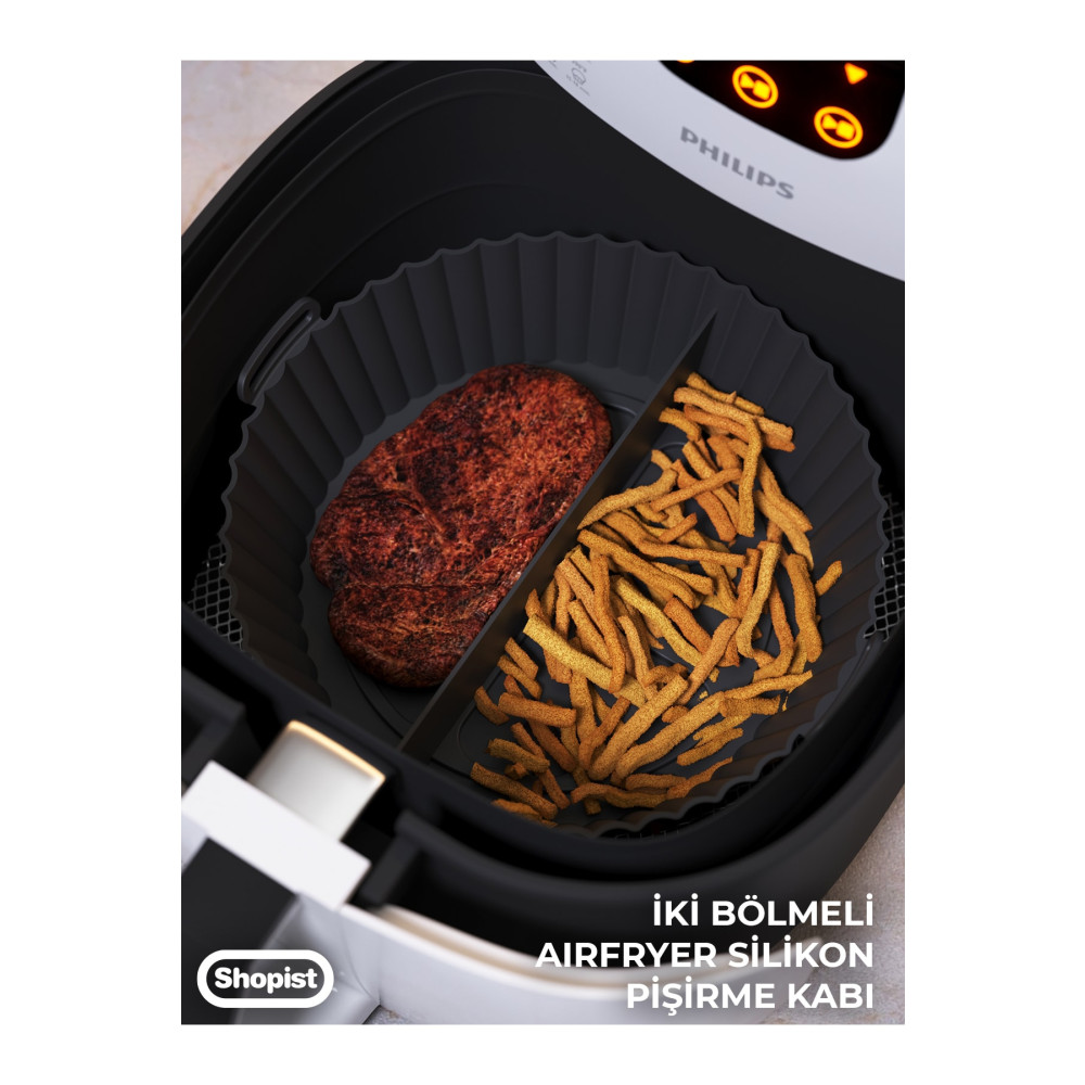 SHOPİST Airfryer 2 Bölmeli Pişirme Kabı Siyah Renk - Airfryer Pişirme Kağıdı Silikon Aksesuar - Bpa Free Pişirme Kağıdı Fiyatı