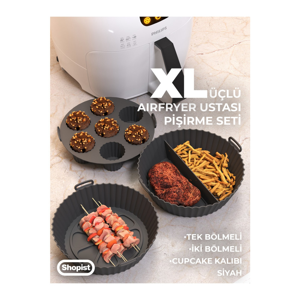 SHOPİST Xl-xxl Airfryer Ustası 3lü Pişirme Seti Silikon Siyah Airfryer Pişirme Kağıdı 6litre Ve Üzeri Pişirme Kağıdı Fiyatı
