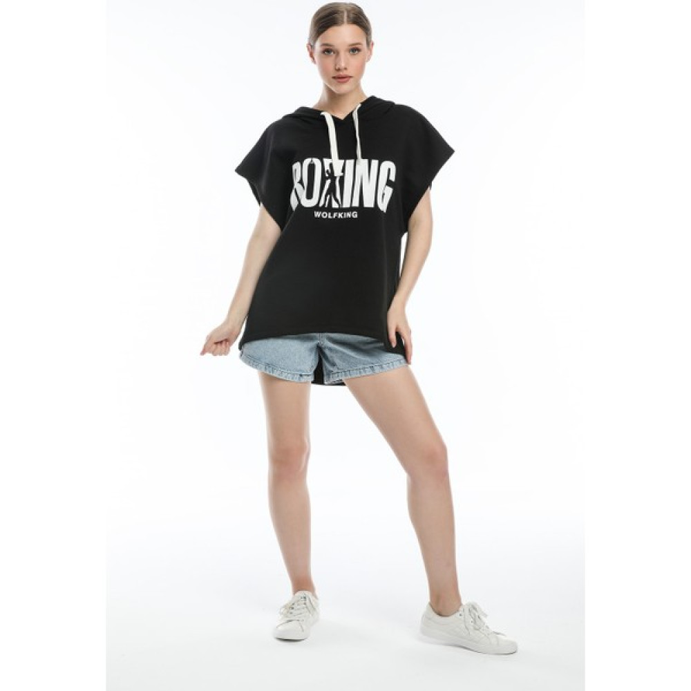 Shoppingdimoda Kapüşonlu Kısa Kollu Sweatshirt Bayan Sweatshirt Fiyatı