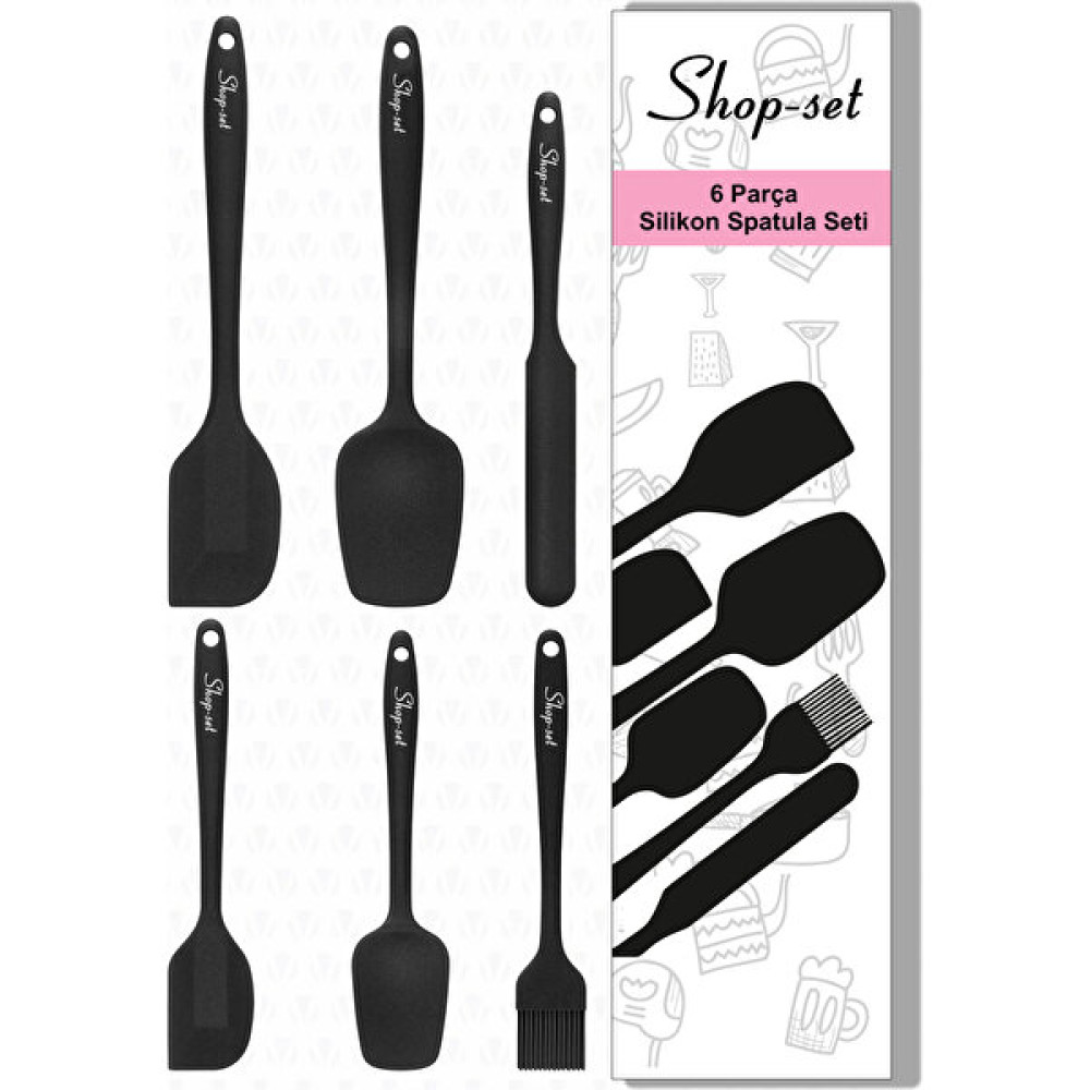 Shopset Shop-Set Isıya Dayanıklı Yanmaz Yapışmaz Silikon Spatula Seti 6 Parça Siyah Mutfak Gereçleri Fiyatı