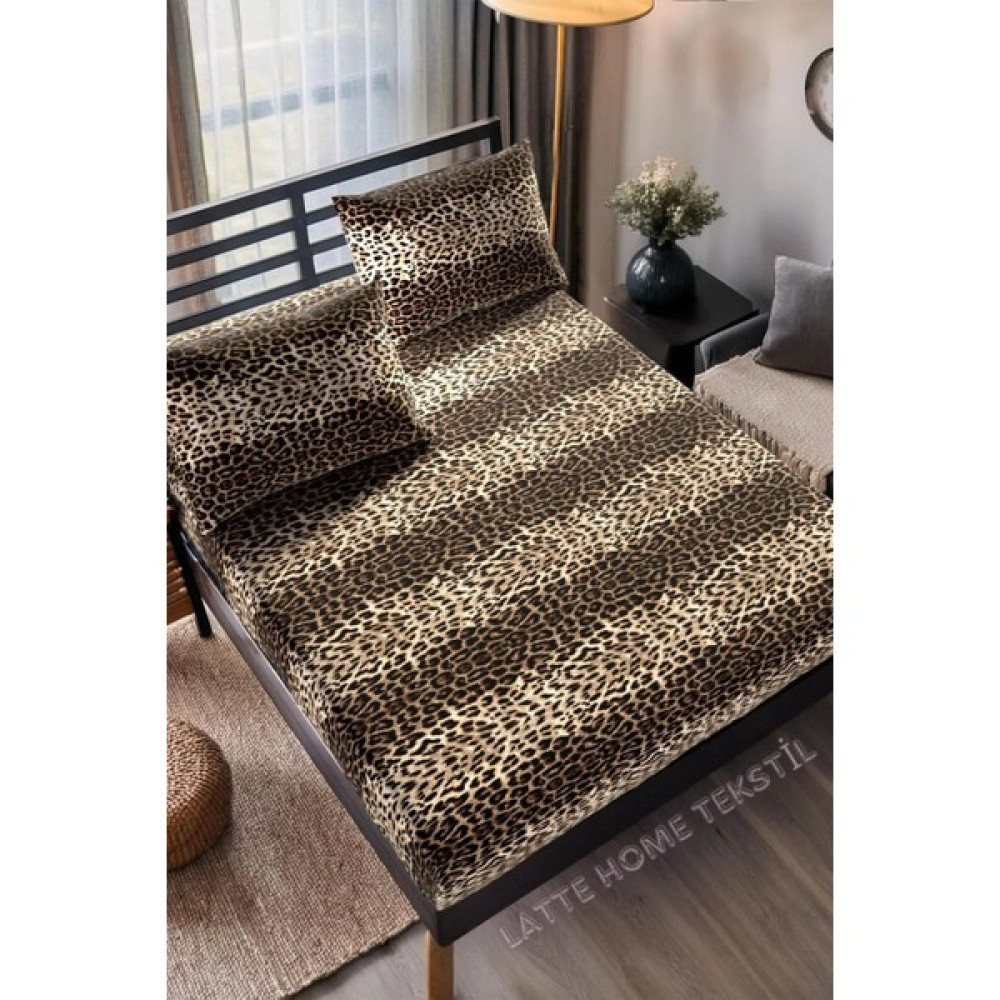 Shopyteks Leopar Desenli Çift Kişilik Lastikli Çarşaf Seti Battal Boy 180 x 200 - Kahverengi Çarşaf Fiyatı