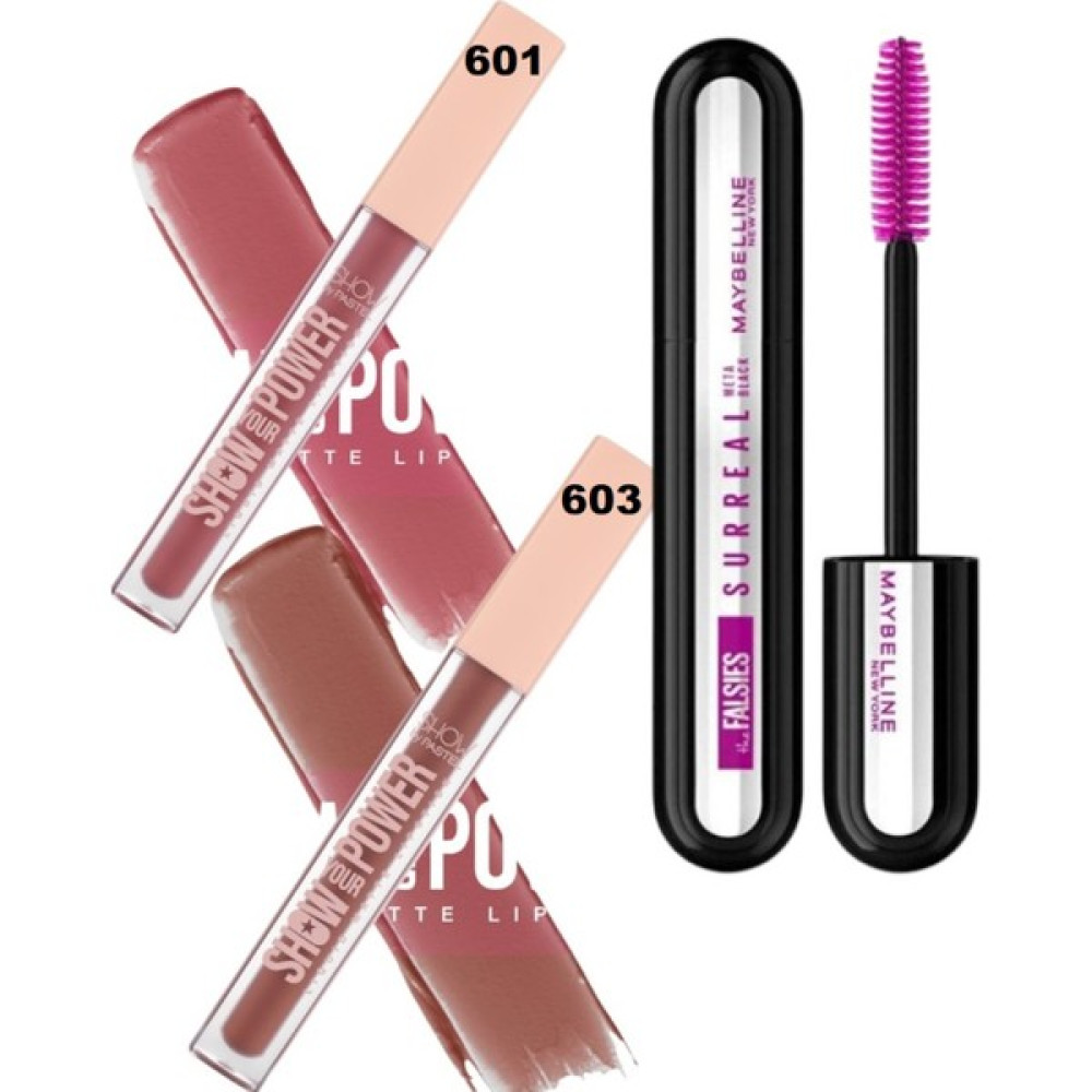 Show Your Power Likit Mat Ruj 603 + Likit Mat Ruj 601 + Maybellinefalsies Surreal Siyah Maskara 10ML Rujlar & Dudak Parlatıcıları Fiyatı
