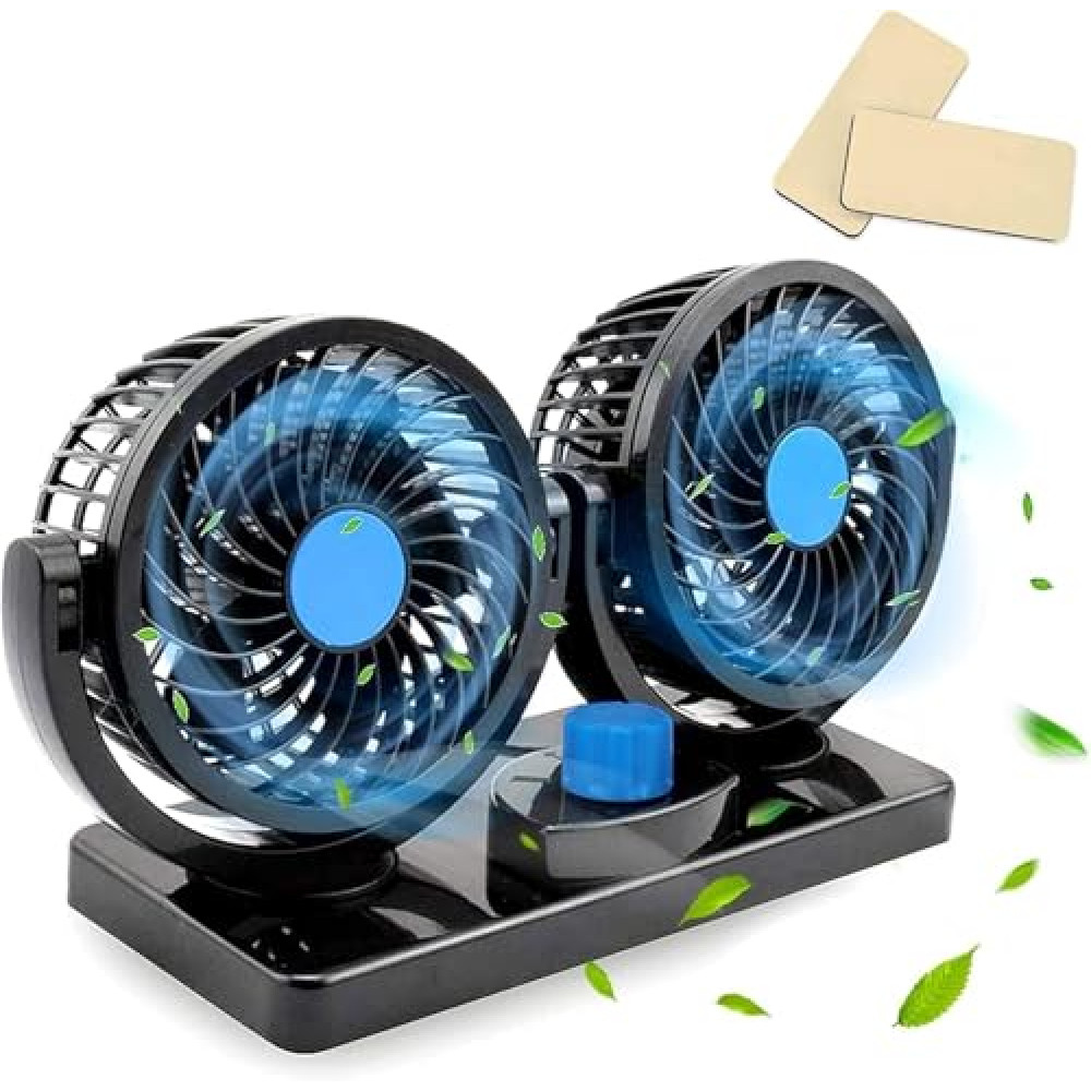 Showvigor Car Fan 12V - 360 Degree Rotatable Car Fan, Electric 2 Speed Dual Head Fans-Low Noise Strong Dashboard Cooling Air Circulator Fan for Sedan SUV RV