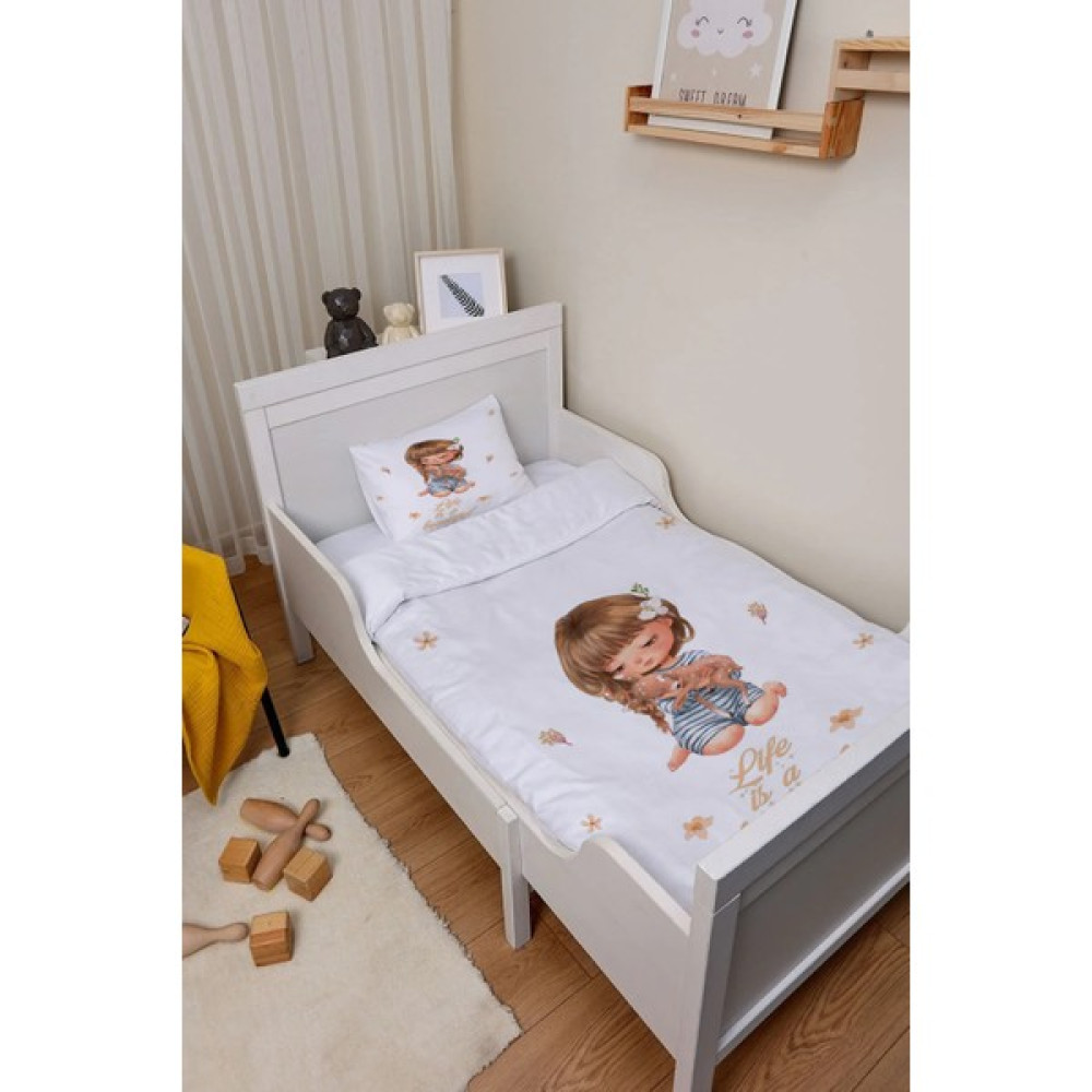 Showy Baby Küçük Kız ve Ceylan Desenli Bebek Nevresim Takımı - 100 x 150 cm - Renkli Bebek Nevresim Takımı Fiyatı