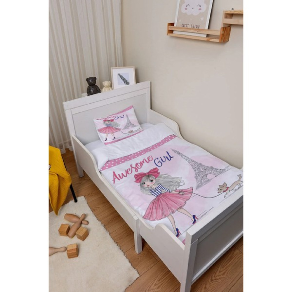 Showy Baby Sevimli Kız ve Köpek Desenli Bebek Nevresim Takımı - 100 x 150 cm - Renkli Bebek Nevresim Takımı Fiyatı