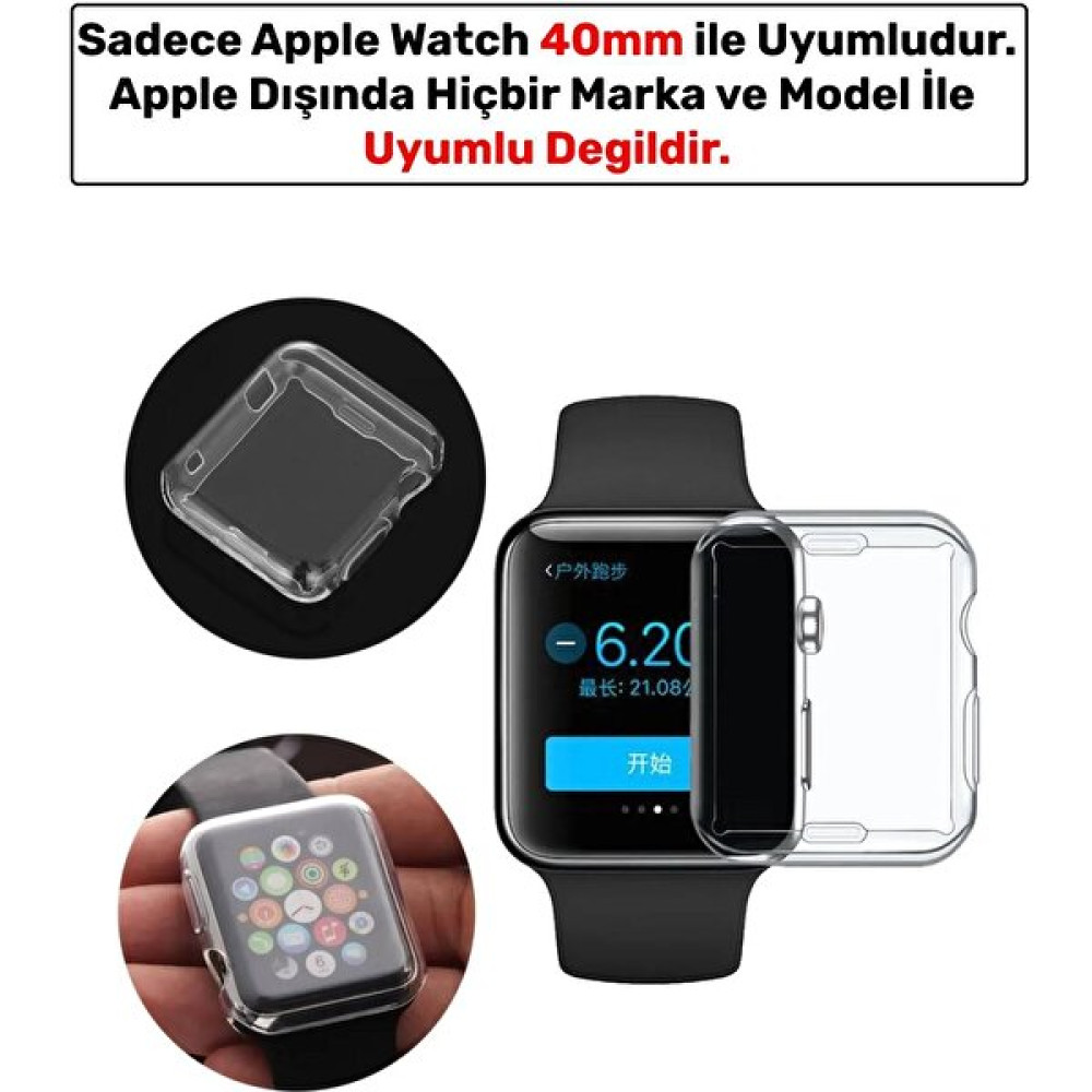 Shreyas Apple Watch 1 2-3-4-5-6-Se (40MM) 360 Tam Koruma Şeffaf Silikon Kılıf Yüksek Kalite - Renksiz Giyilebilir Teknoloji Aksesuarları Fiyatı