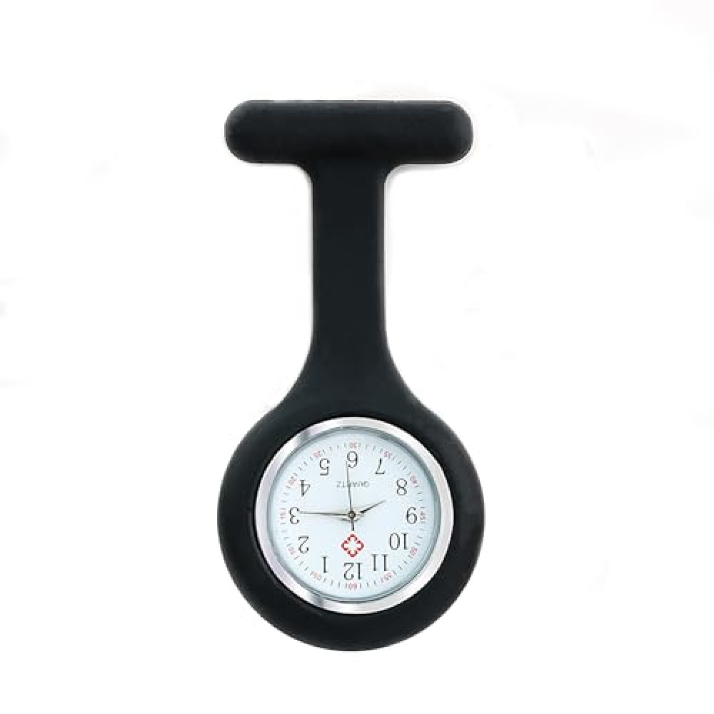 SHUBEIEUMI Nurses Watch, Nurse Watch Brooch, Silicone Nurse Fob Watch, for The Health Care Industry-Black