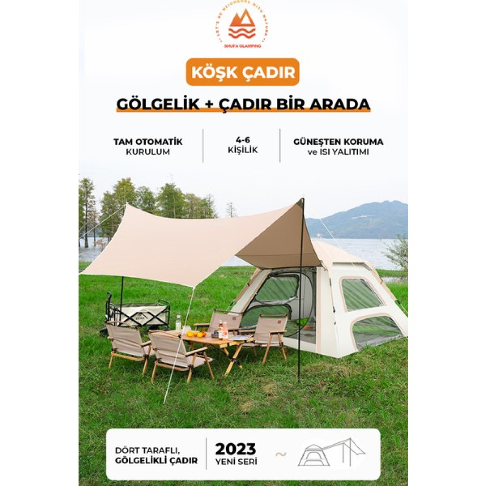 Shufa - Köşk Çadır Gölgelik ve Çadır Bir Arada 4-6 Kişilik 240X240X155CM Çadır Fiyatı
