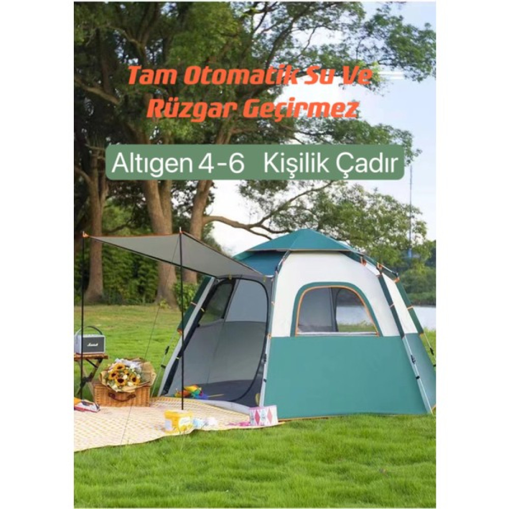 Shufa - Tam Otomatik Su ve Rüzgar Geçirmez Gölgelikli Altıgen Çadır Aile Çadırı 280*240*155 cm Çadır Fiyatı