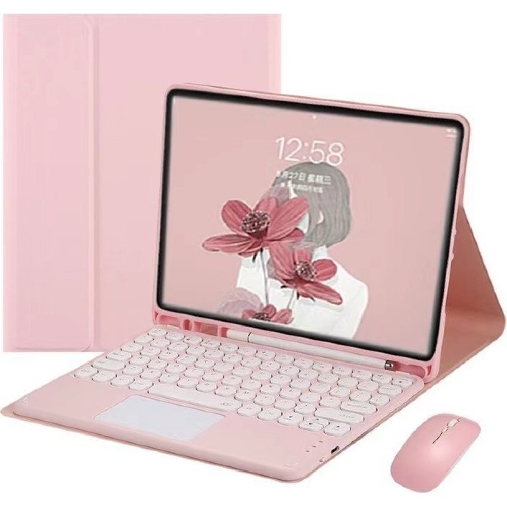Shun iPad Air 4 10.9" Için Mouse Stand Kılıf Kapaklı Bluetooth Klavye (Yurt Dışından) - Pembe Tablet Aksesuarı Fiyatı