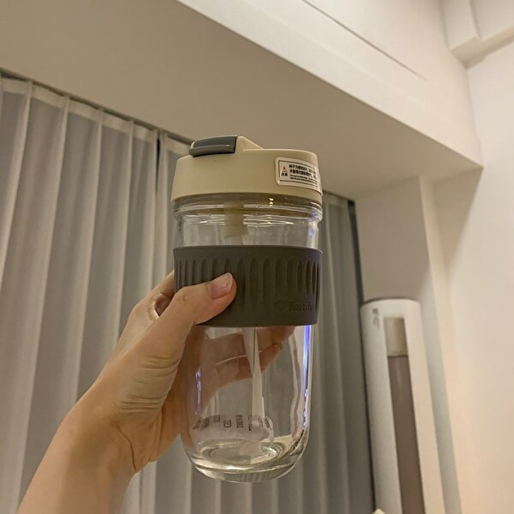 Shun Shop Cam Su Şişesi 500 ml. Ins Taşınabilir Cam Kupa Kapak (Yurt Dışından) - Gri - 0.5 lt Suluk Fiyatı