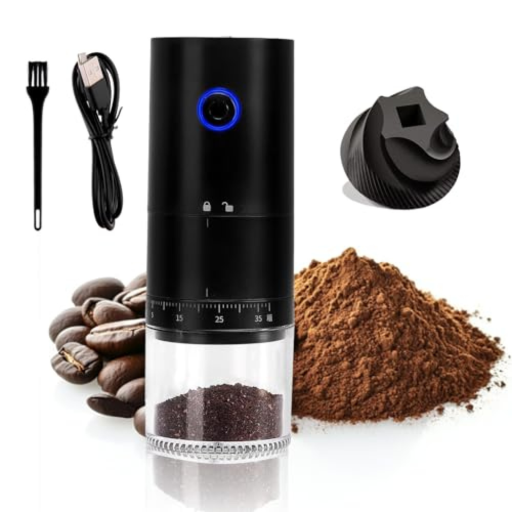 ShunChengFa Burr Grinder with 38 Adjustable Grind Settings, 1500mAh Rechargeable Battery (60 Min Run Time), Portable Coffee Grinder for Home Office & Travel Use