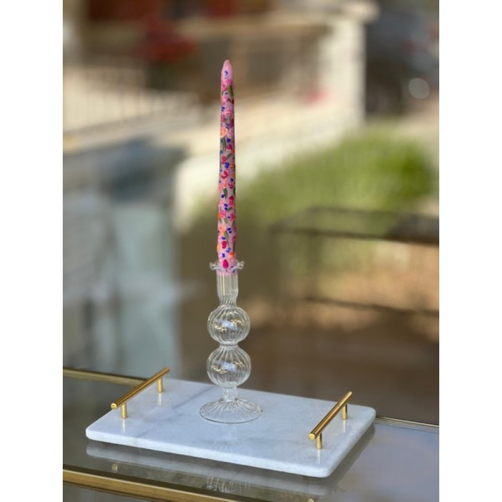Shura Homeware Üfleme Cam Şamdan Çizgili Cam El Yapımı Şamdan Mumluk Şamdan Fiyatı