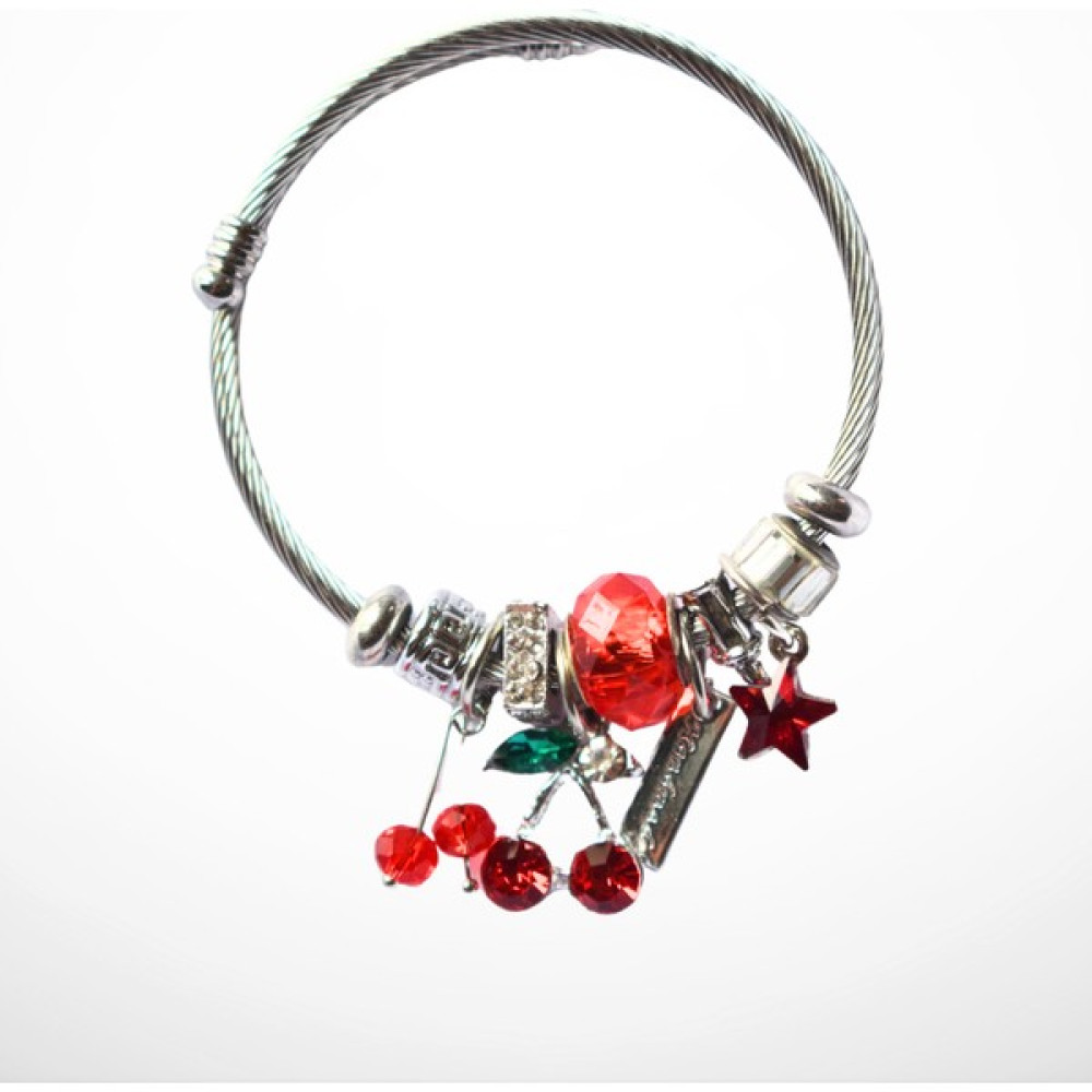 Shushu Design Kiraz Yıldız Charmlı Pandora Çelik Bileklik Pandora Bileklik Altın, Takı & Aksesuar Fiyatı