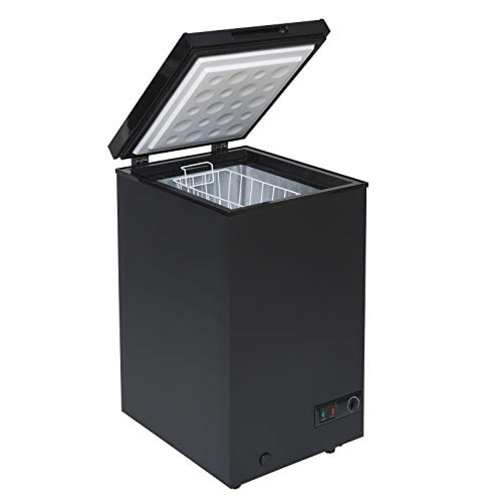 SIA CHF100BL Black Chest Freezer with Removable Wire Basket, 80L Freestanding Freezer, 48cm Wide, Adjustable Temperature Control, E Rated, 2 Years Parts And Labour Guarantee