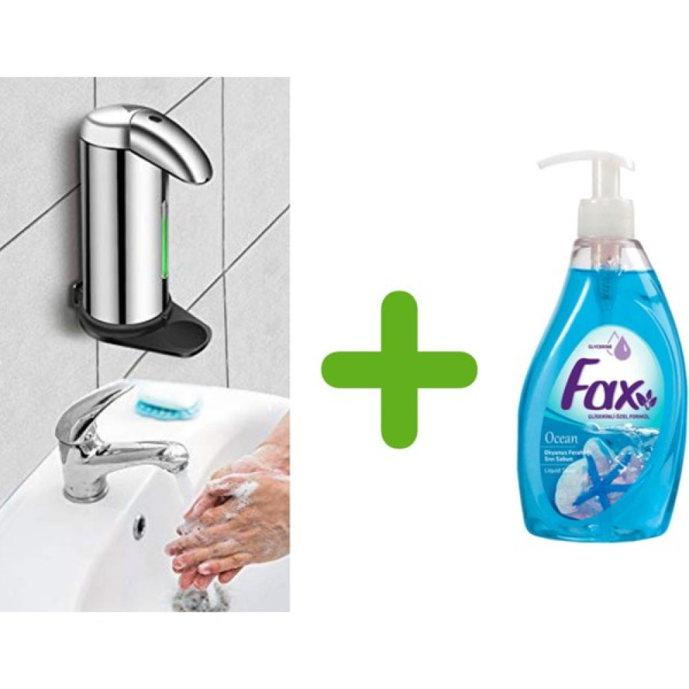 Sia Sensörlü Fotoselli Sıvı Sabunluk 14 x 10 x 22 cm ve 1 Adet 400 ml Sıvı Sabun - Gümüş Sabunluk Fiyatı