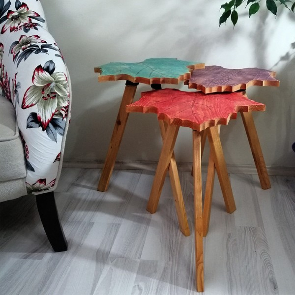 Siah Karla Yaprak Zigon Sehpa 3’lü Set Zigon Sehpa Fiyatı