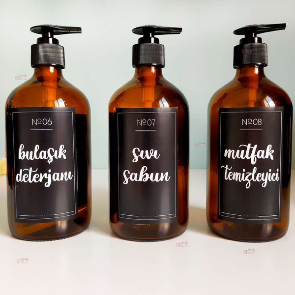 Sıcak Atölye - Amber Cam Şişe - 3'lü Mutfak Seti - 500 Ml. - Kahverengi - 500 Ml Sabunluk Fiyatı