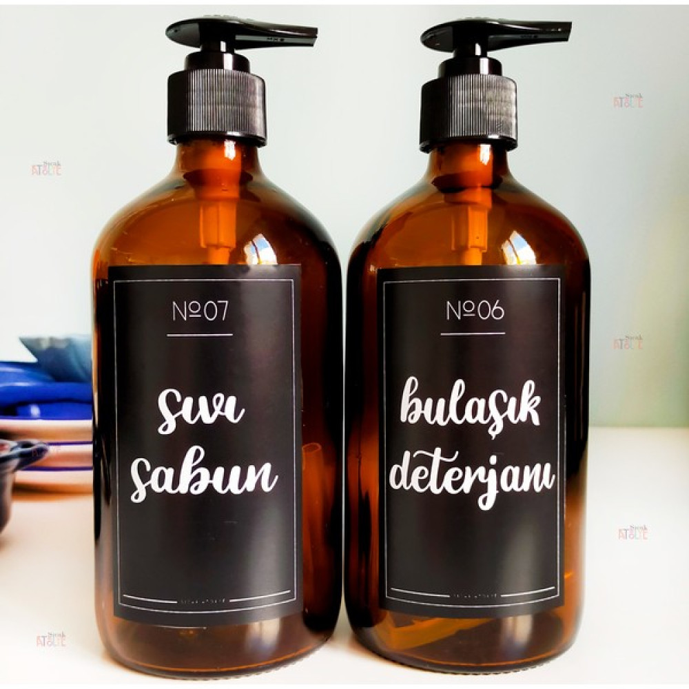 Sıcak Atölye - Amber Cam Şişe - Sıvı Sabun ve Bulaşık Deterjanı 2'li Mutfak Seti - 500 Ml. - Kahverengi - 500 Ml Sabunluk Fiyatı