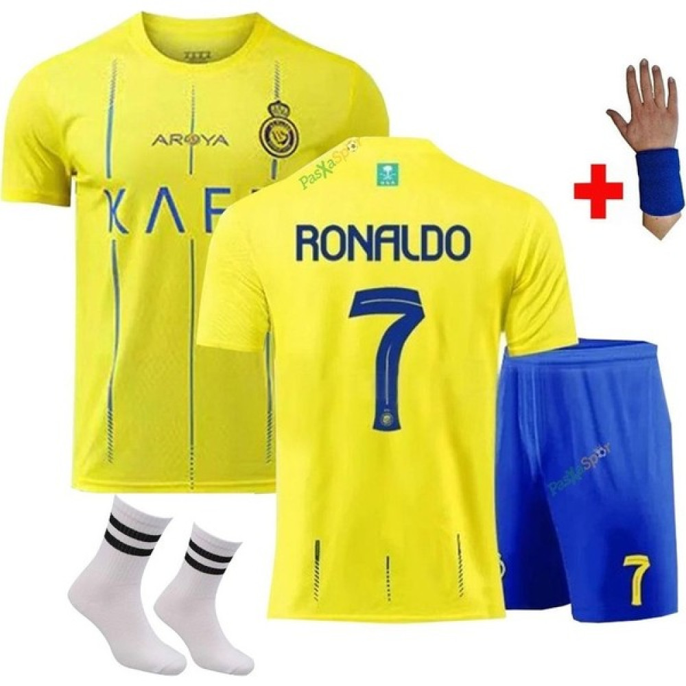 Sidas Al Nassr Ronaldo Sarı-Mavi Yeni Sezon Kafd Sponsorlu Çocuk Futbol Forması 4'lü Set Futbol Malzemeleri Fiyatı