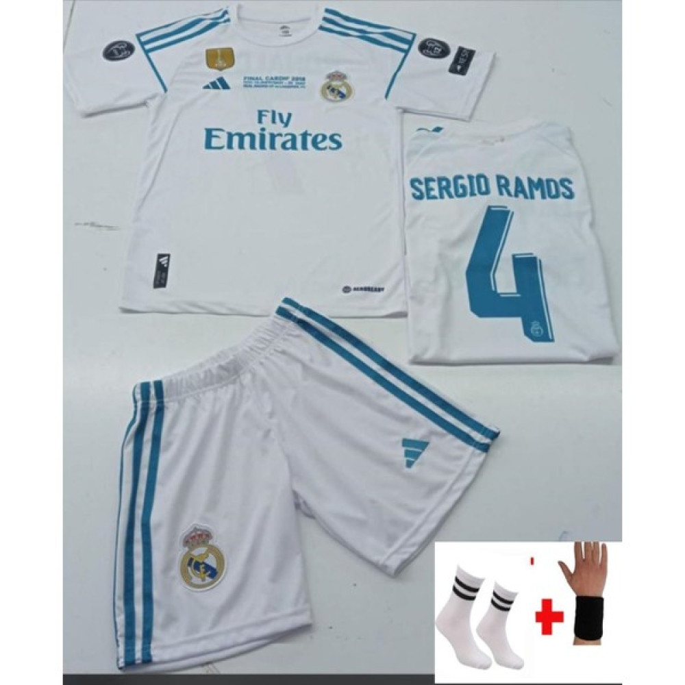 Sidas Çocuk Forma Takımı 4 Lü Set Sergio Ramos Real Madrid Beyaz 2018 Cardif Şampiyonlar Ligi Forması SERBYZ036 Futbol Malzemeleri Fiyatı