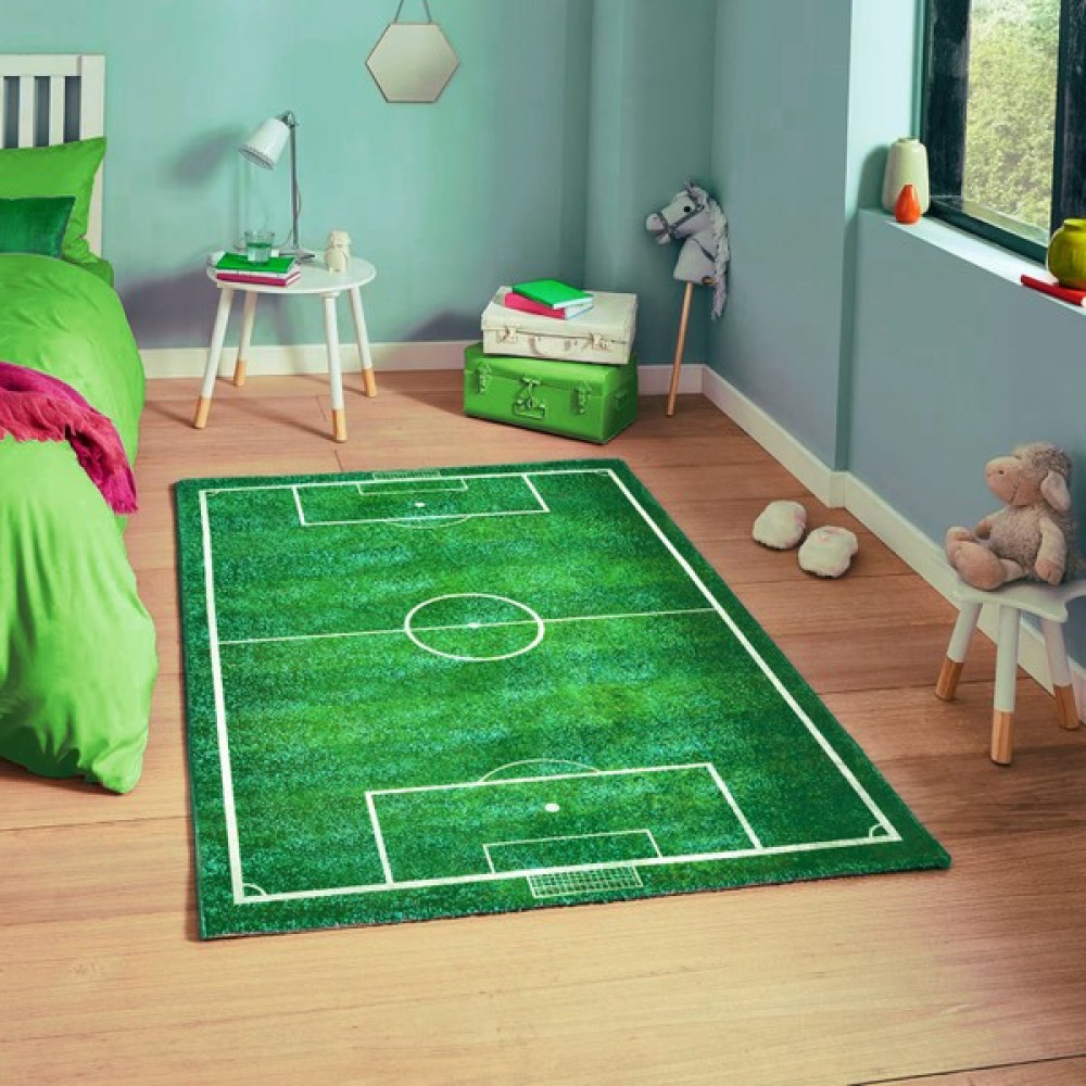 SiEla Halı Yıkanabilir Çocuk, Futbol Sahası Desenli Kaymaz Taban Dijital Baskı Halı - Açık Yeşil - 100 x 300 cm Bebek Odası Halı Fiyatı