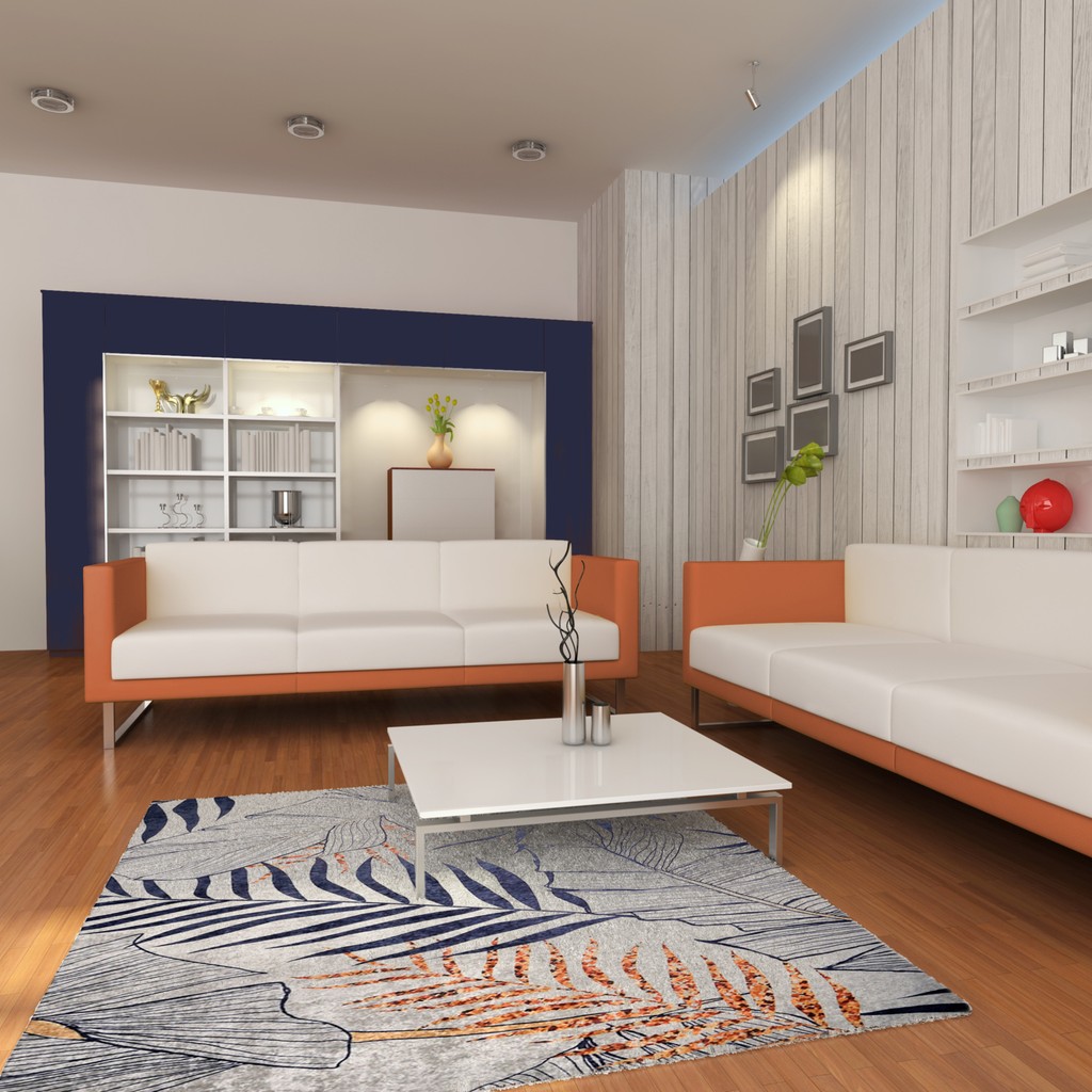 SiEla Halı Yıkanabilir Yaprak Desenli Kaymaz Taban Dijital Baskı Halı - 200 x 300 cm - Beyaz - Bej Salon Halısı Fiyatı