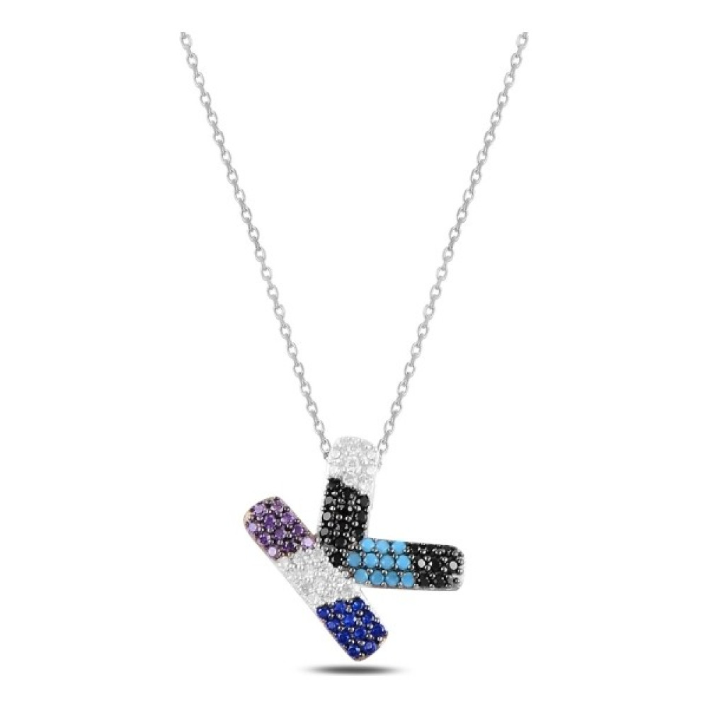Sientojewels 925 Ayar Gümüş K Harf Taşlı Bayan Kolye - Gri Gümüş Kolye Fiyatı