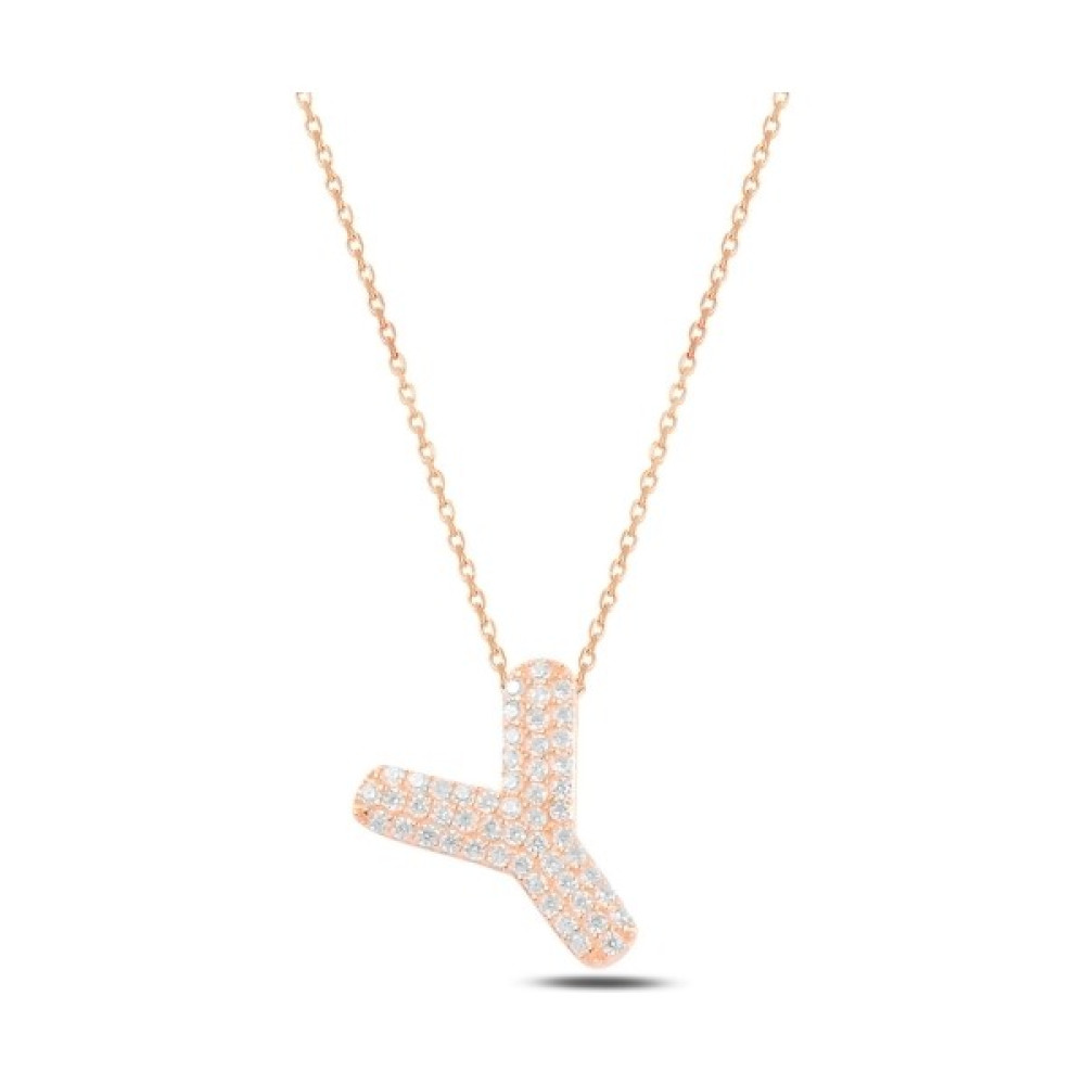 Sientojewels 925 Ayar Gümüş Y Harf Taşlı Bayan Kolye - Rose Gümüş Kolye Fiyatı