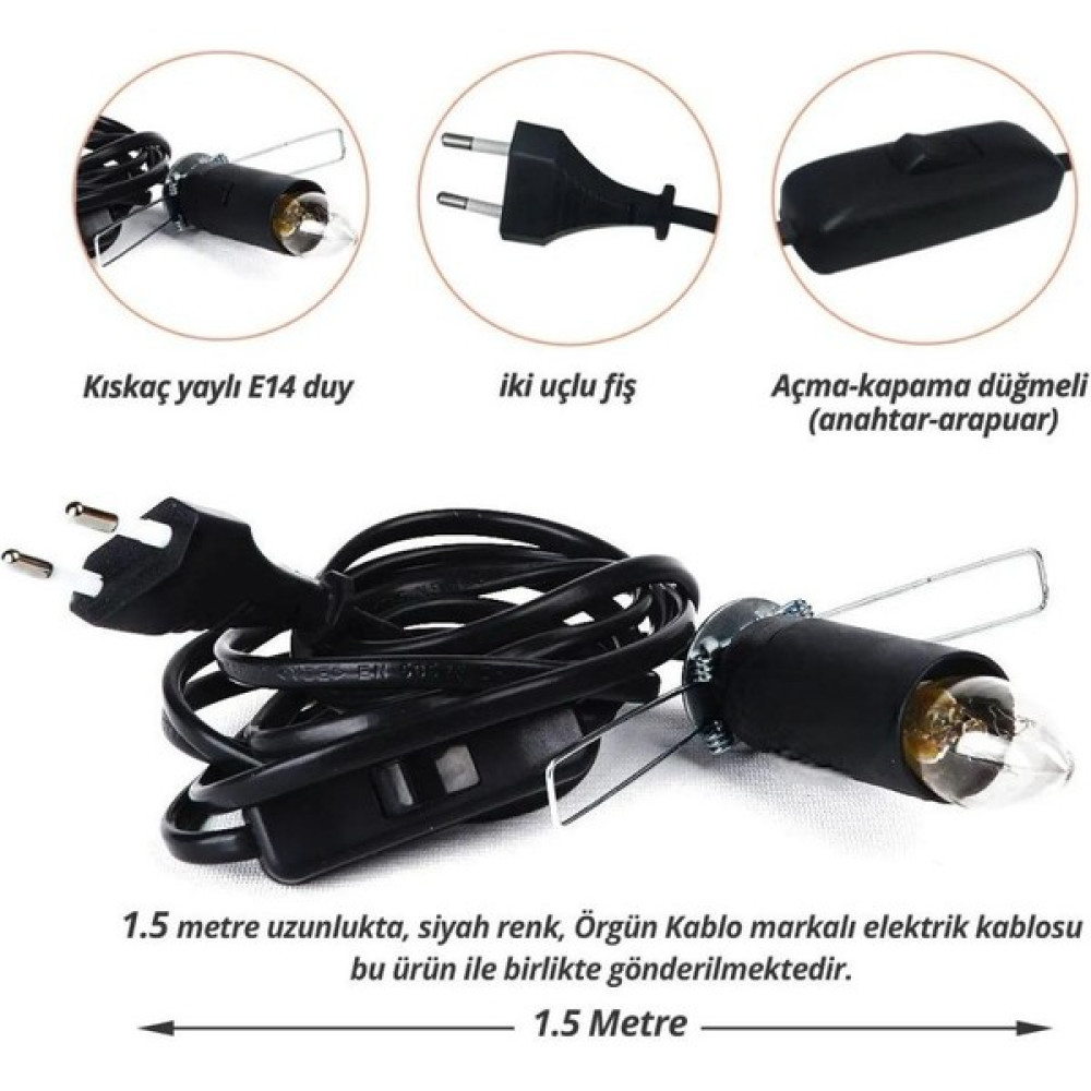 Şifahane Tuz Lamba Kablosu 1.5 Metre Aç-Kapa Düğmeli Himalaya Tuz Lambası Kablo ve 7 Watt Ampul - Sarı Elektrik ve Aydınlatma Fiyatı